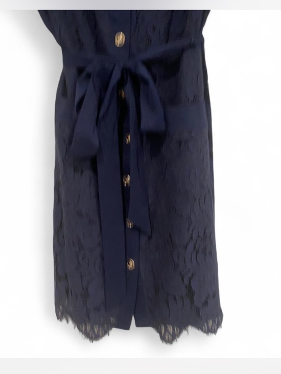 VINCE CAMUTO NAVY LACE SHORT SLEEVE TIE WAIST BUTTON DOWN SHIRTDRESS SIZE 10 - Picture 3 of 5